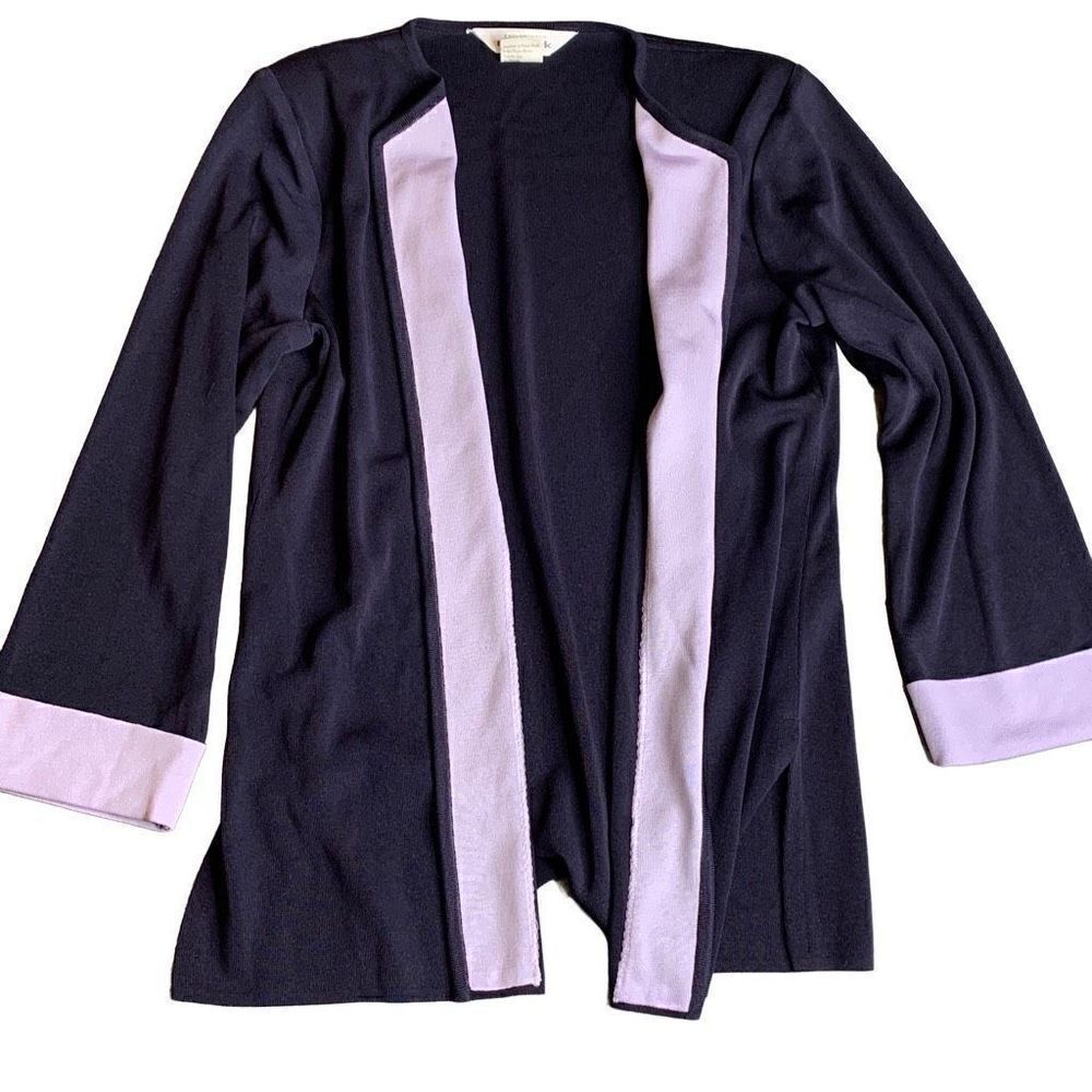 Exclusively Misook Women's Purple Tight Knit Open Front Cardigan Sweater Size S